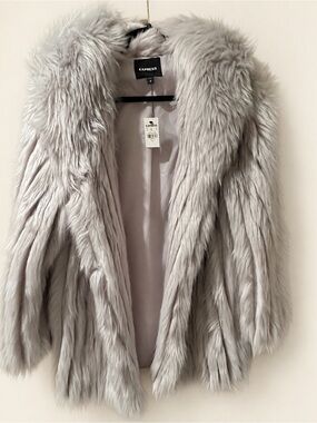 EXPRESS Plush Light Gray Faux Fur Jacket NWT